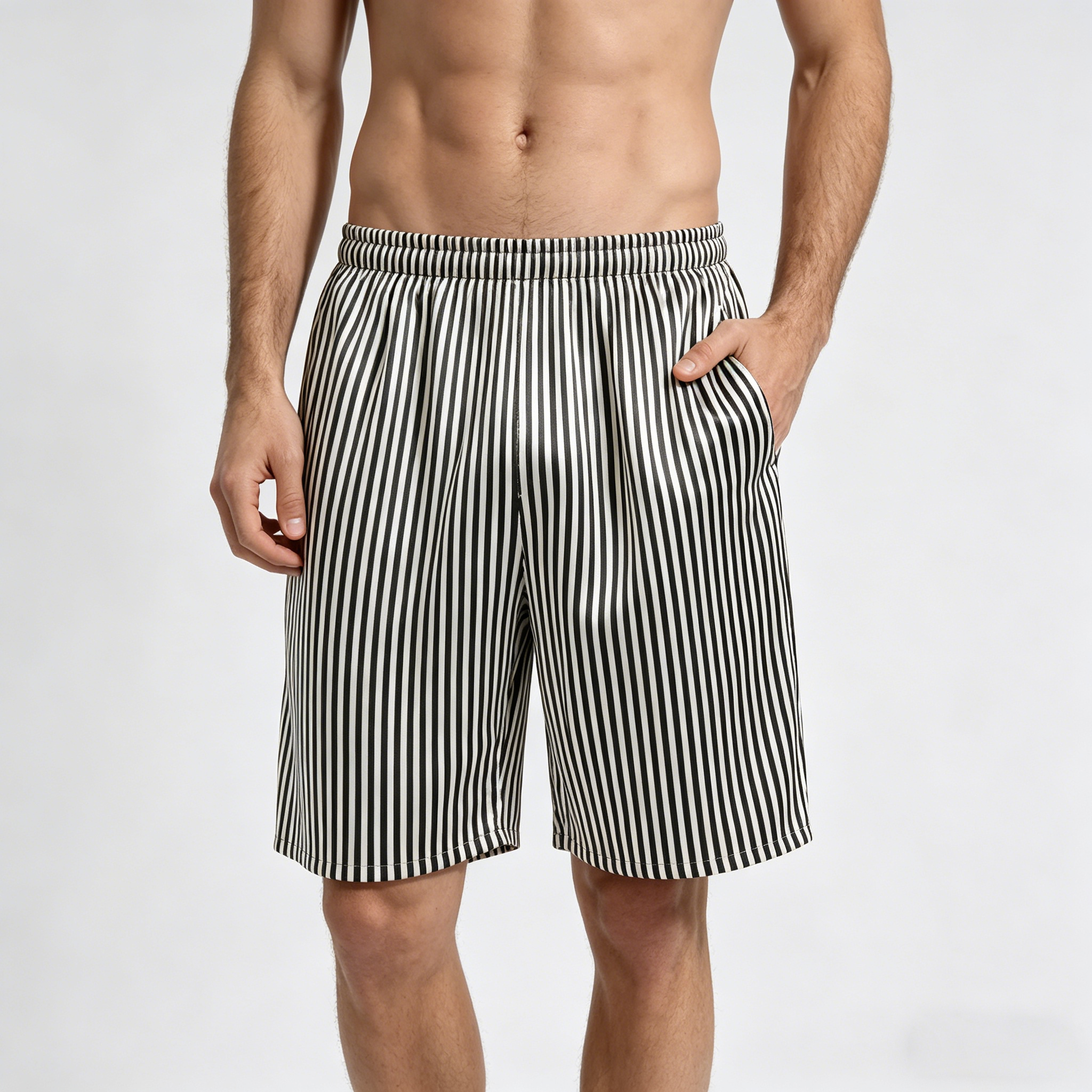 Men's Silk Shorts All-Day Wear for Beach, Home, Sports & Holiday Thin Stripes REAL SILK LIFE