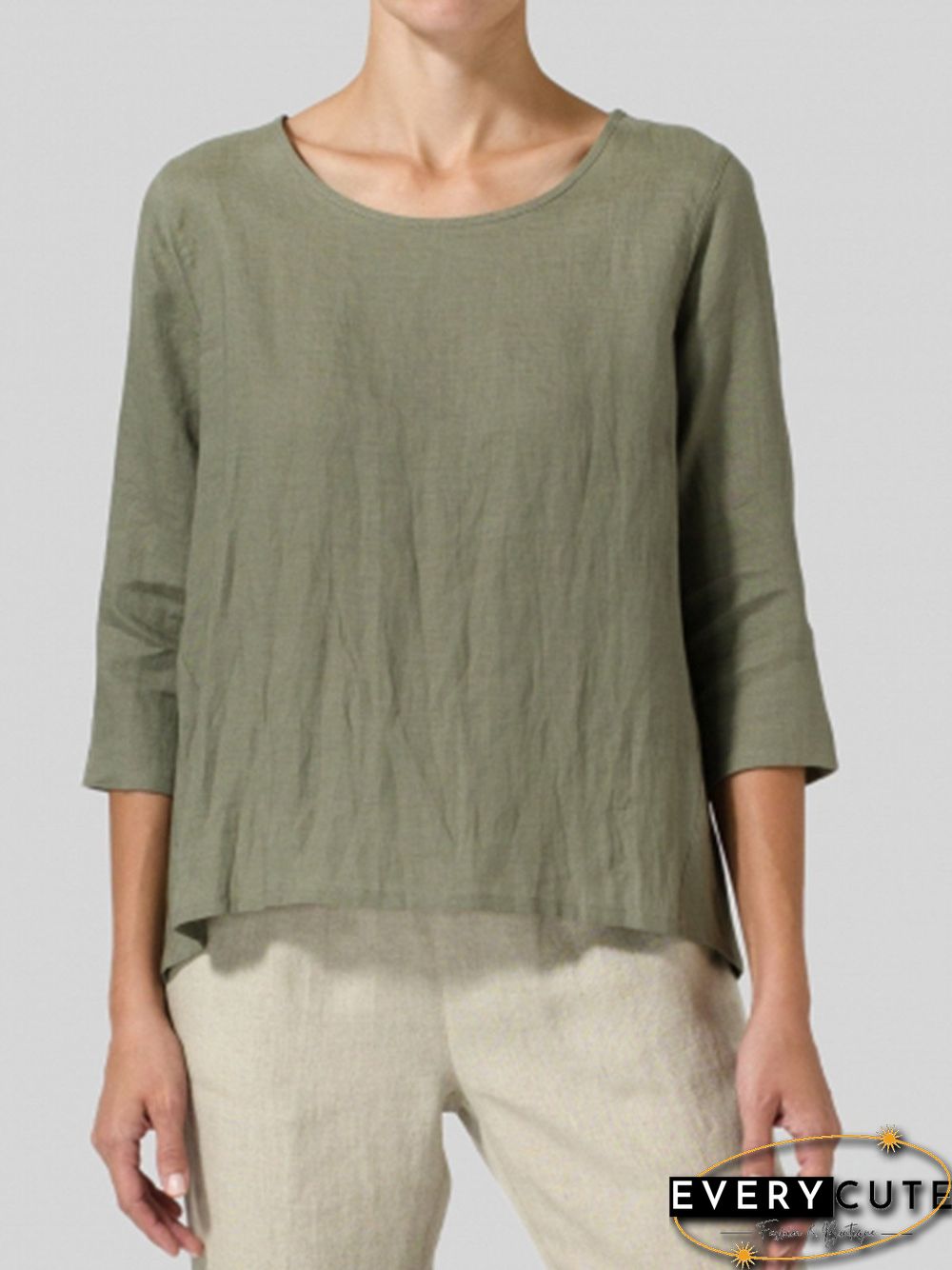 Women Casual 3/4 Sleeve Loose Tops Blouse Shirt