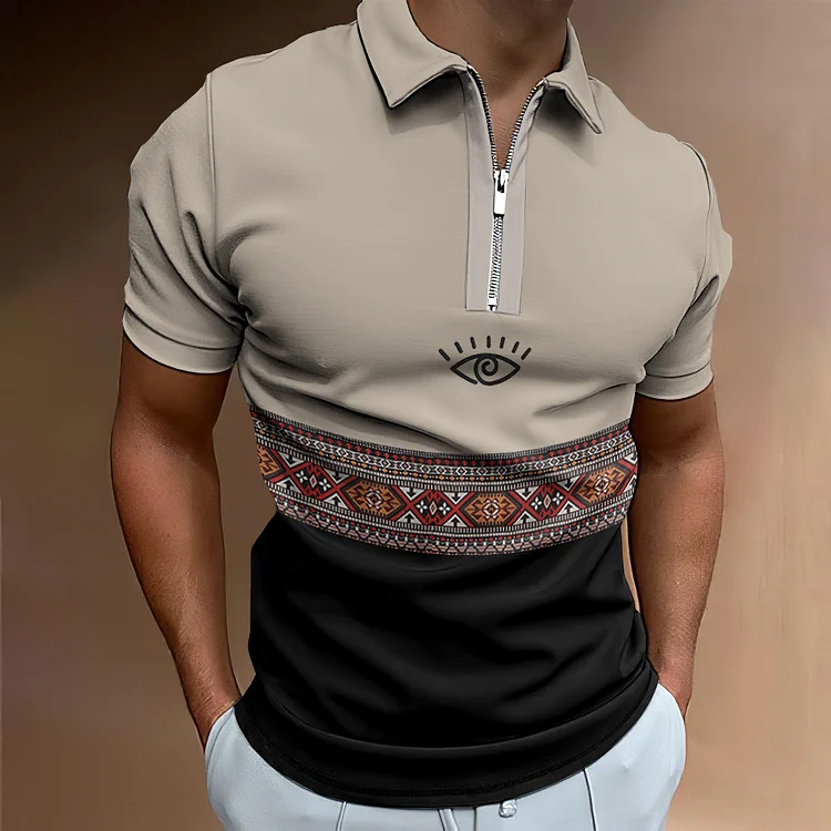 BrosWear Men's Tribal Geometric Pattern Polo Shirt