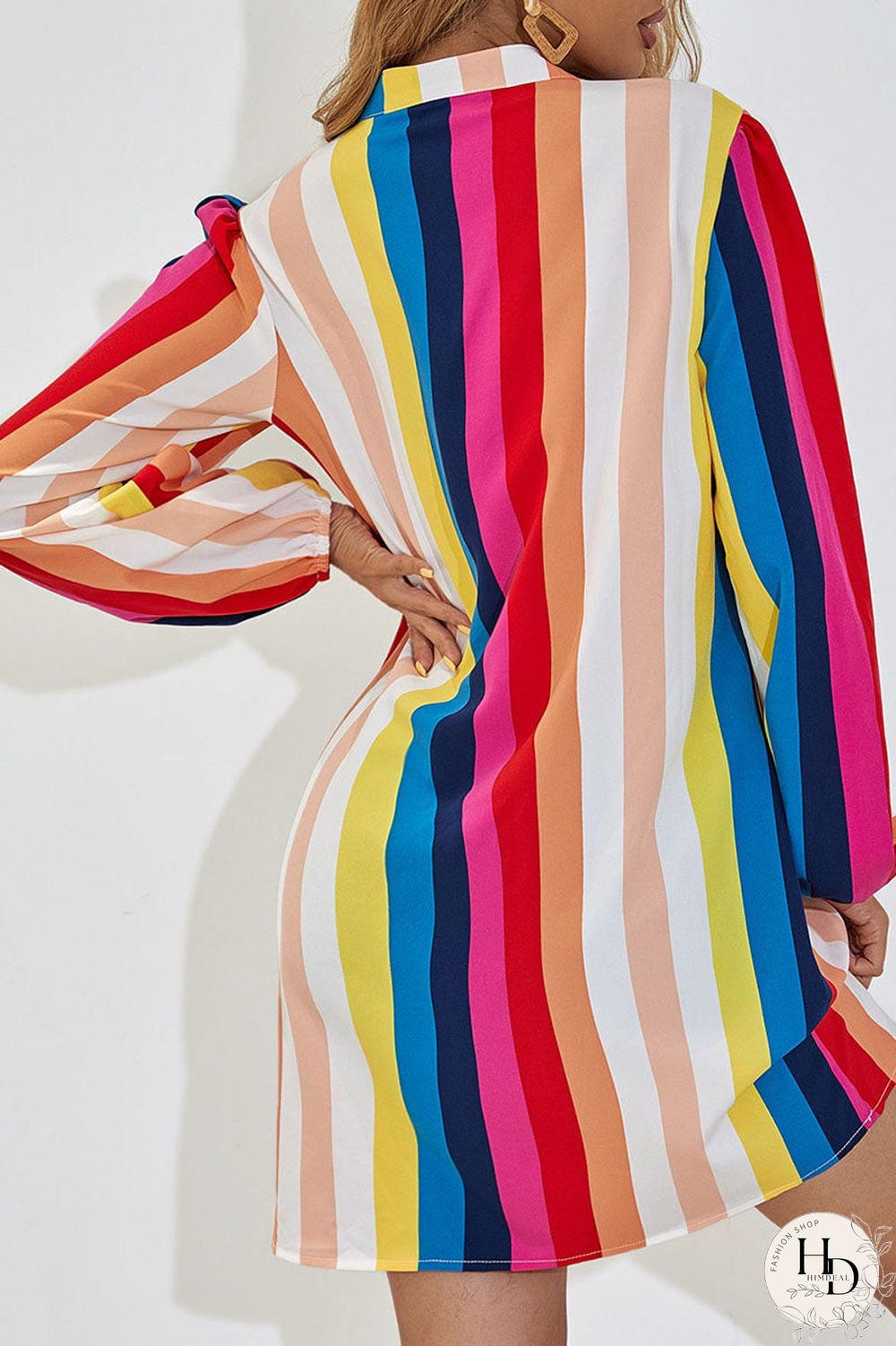 Fashion Street Striped Split Joint V Neck A Line Dresses