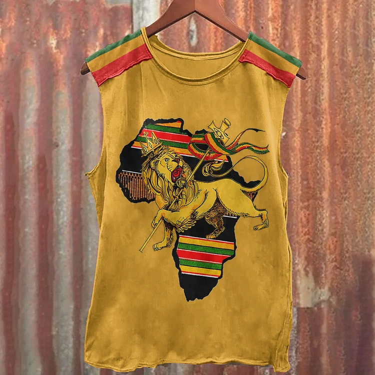 Comstylish Retro Reggae Lion Africa Map Graphic Ethnic Art Tank Top