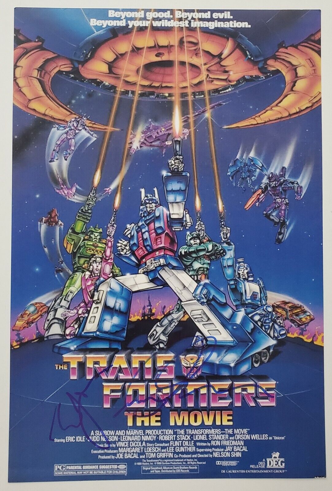 Frank Welker & Eric Idle Signed Transformers The Movie 12x18 Poster Rare RAD