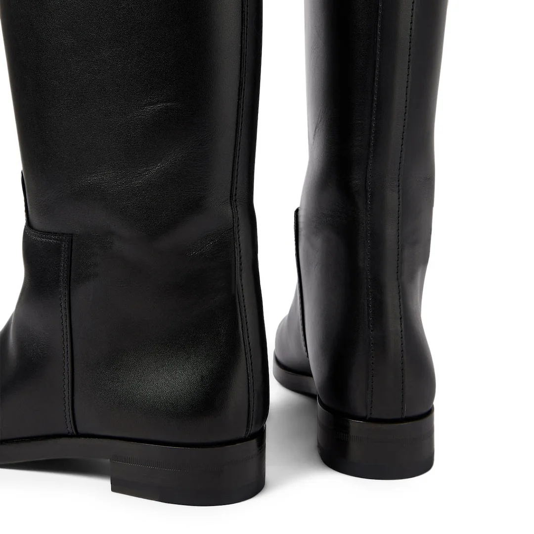 Black Round Toe Low Heel Wide Calf Thigh High Boots for Women