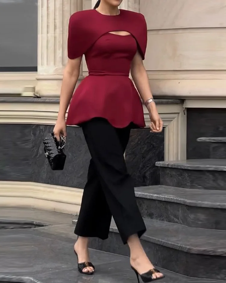 Elegant solid color commuter two-piece suit