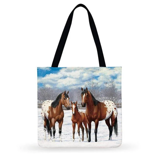 Linen Eco-friendly Tote Bag - Modern Animal Running Horse