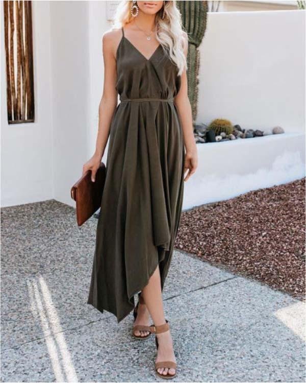 casual sleeveless v neck solid color maxi dresses p109927