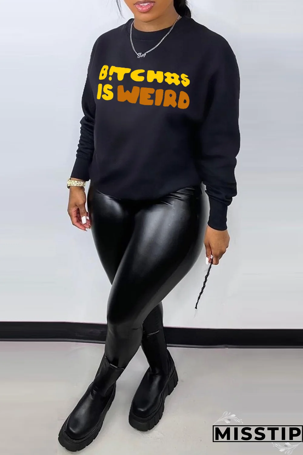 Blue Casual Basis Print Letter O Neck Tops