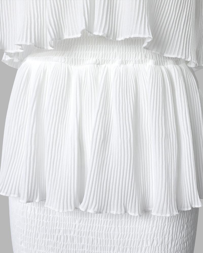 ChicMe Women's Bandeau Shirred Ruffle Hem Wedding Guest Layered Wedding Dress/Women's Ruched Bodycon Dress/Women's Shirred Ruffle Hem Dress Womenswear