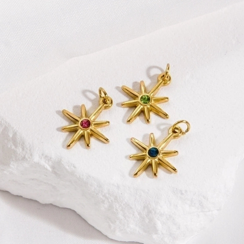 5 Pieces 304 Stainless Steel Rhinestone Rhinestones 14K Gold Plated Solid Color Pendant