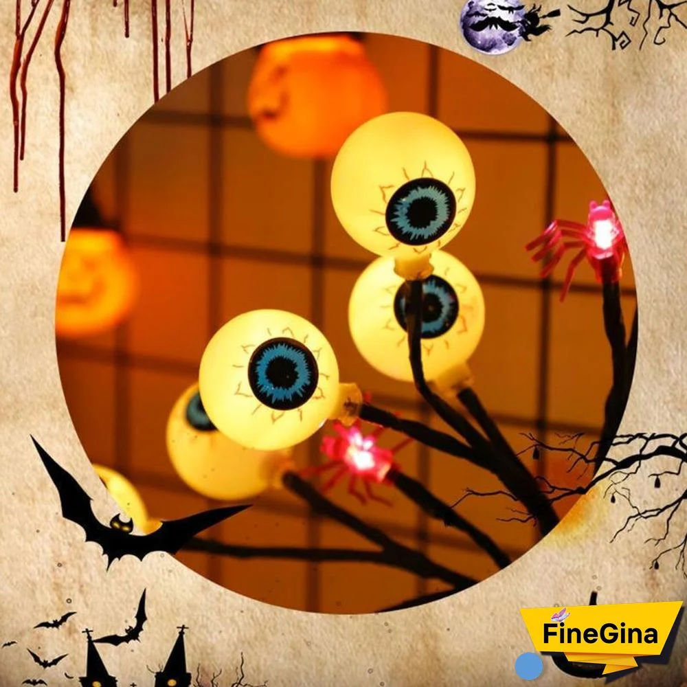18 Inch Spooky Ghost Eye Spider Tree Light With 24 LED Lights For Halloween Decoration