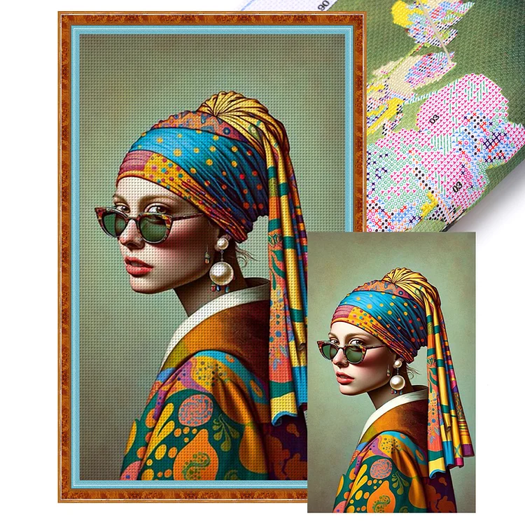 Girl with Sunglasses (40*65cm) 11CT Stamped Cross Stitch gbfke