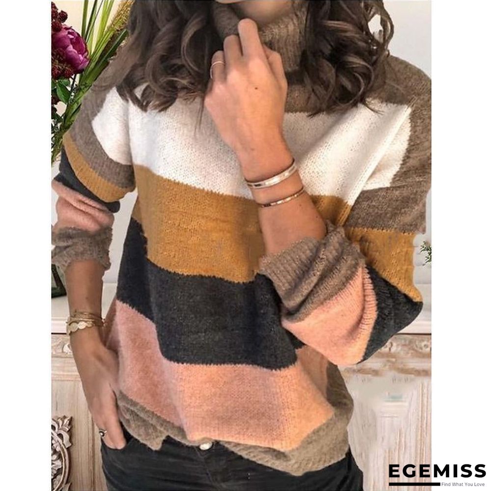 Elegant High Neck Striped Sweaters | EGEMISS