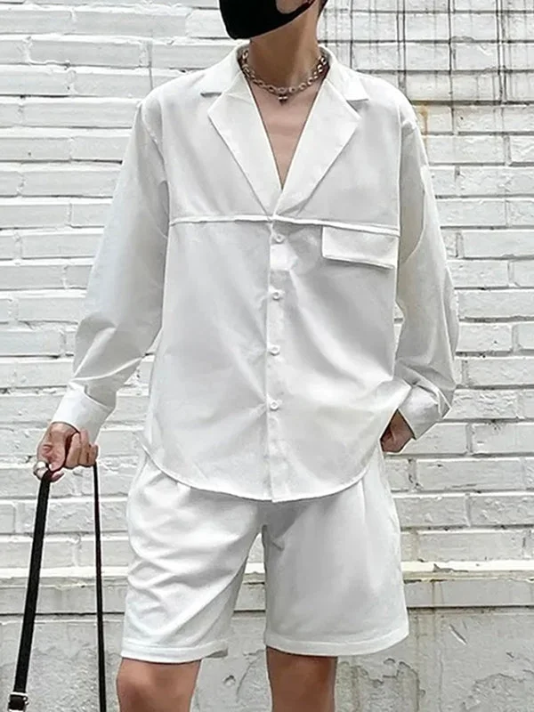 Mens Patchwork Shorts Shirts Two Pieces Outfits SKUJ44658