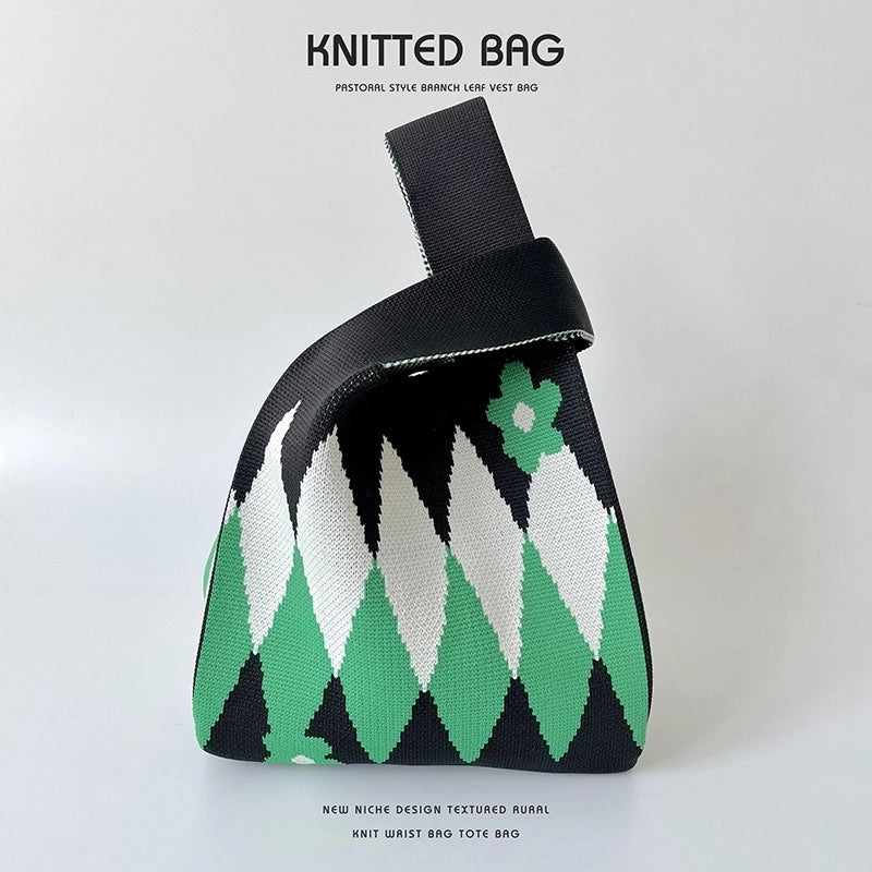 Women’s Medium Knit Letter Flower Cute Vintage Style Square Open Handbag