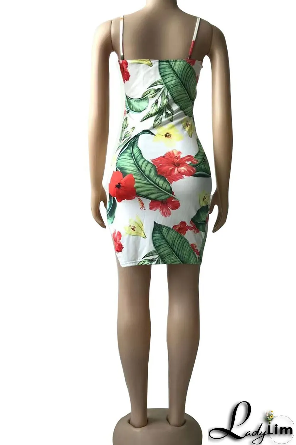 Multicolor Sexy Print Patchwork Slit Spaghetti Strap Sling Dress Dresses