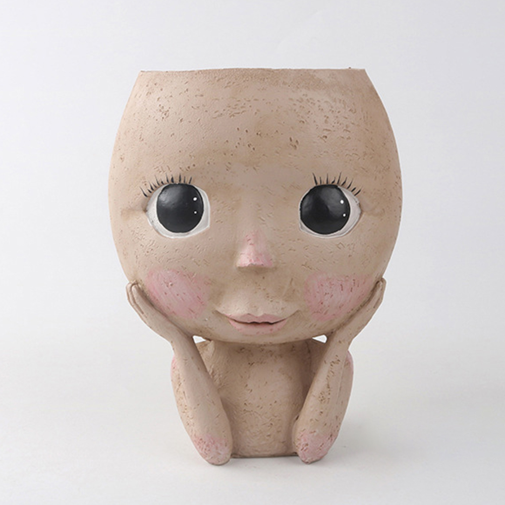 

Girl Face Head Figurine Flower Pot Succulent Planting Pots Nordic Flowerpot, 501 Original
