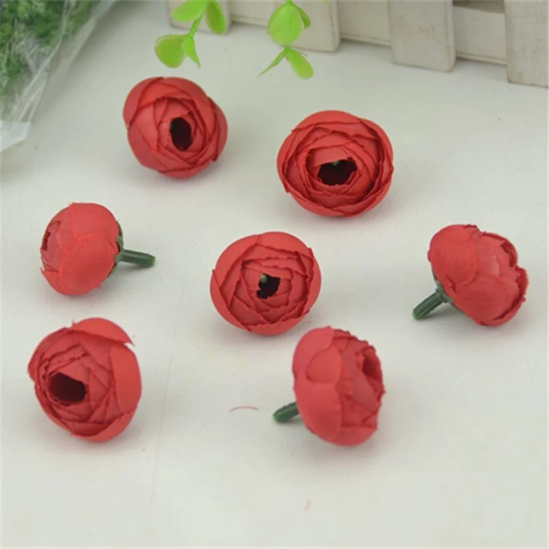 50pcs 2.5cm Artificial Small Silk Tea Buds Flower Heads For Home Wedding Decoration DIY Handmade Simulation Fake Flowers