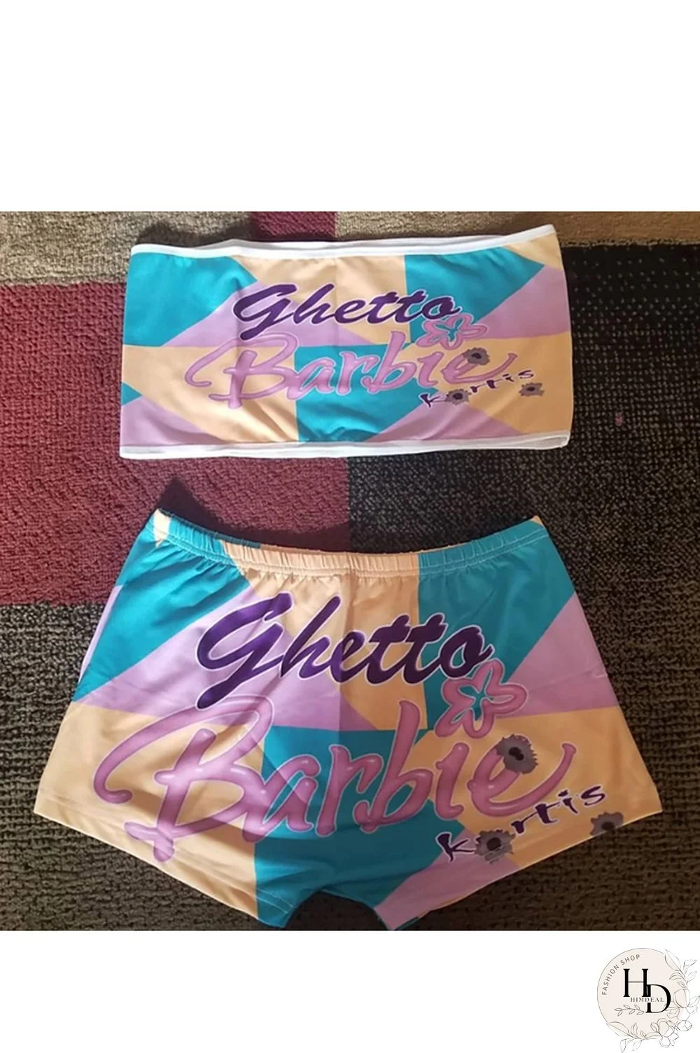 Orange Polyester Sexy Plaid Letter Print Character Straight Two Pieces