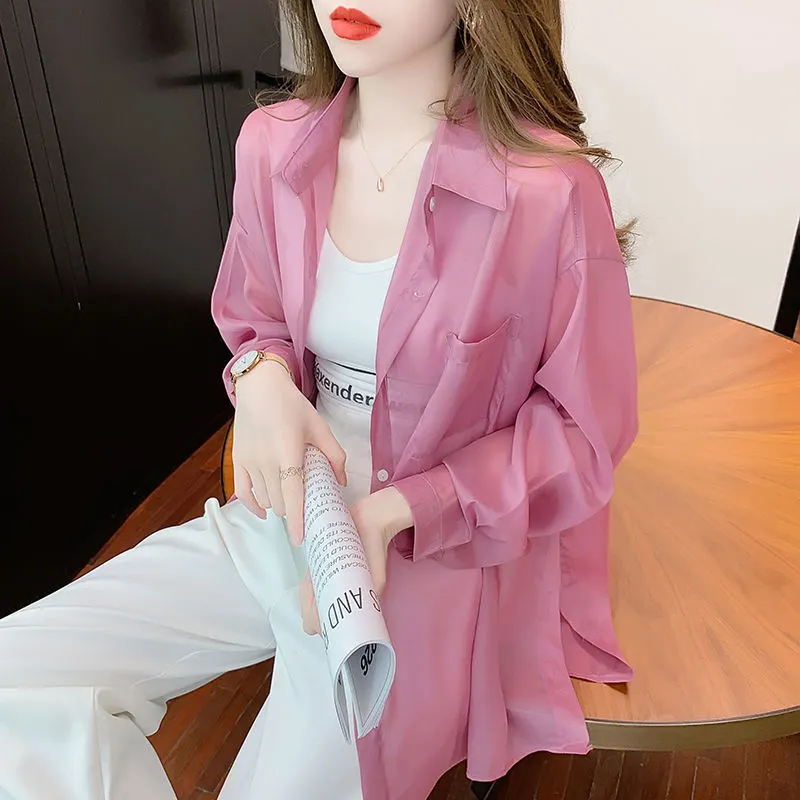 Uveng Uveng Thin Shirt Women's Spring And Autumn 2025 New Long-Sleeved Blouse Ice Silk Sunscreen Chiffon Shirt Jacket