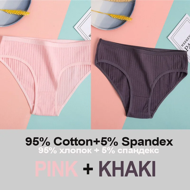 2PCS Women's Cotton Panties Sexy Underwear 6 Solid Color Panties for Woman Female Underpants Intimate Lingerie Briefs Pantys Set