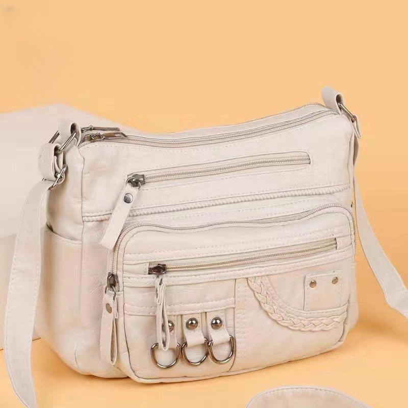 New Women’s Bag Fashion Mom Bag Large Capacity Shoulder Messenger Bag Soft Leather Backpack