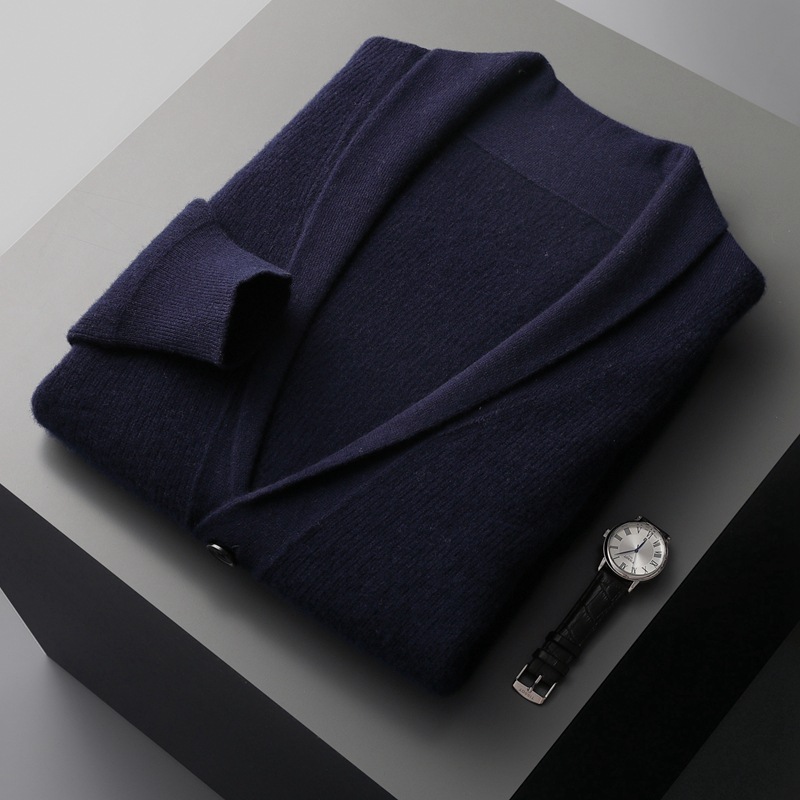 Shawl Collar Warm Wool Cardigan For Men REAL SILK LIFE