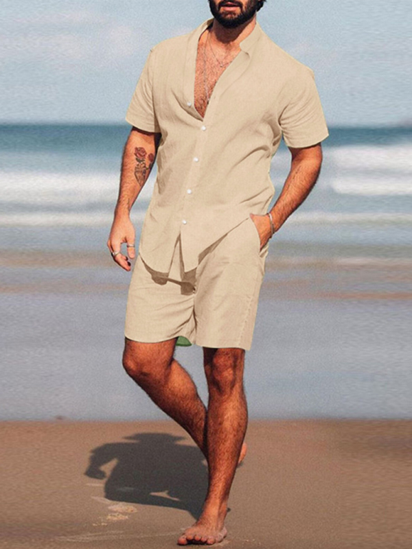 Mature Men's Casual Loose Long-sleeved Shorts Suits Two Piece Set