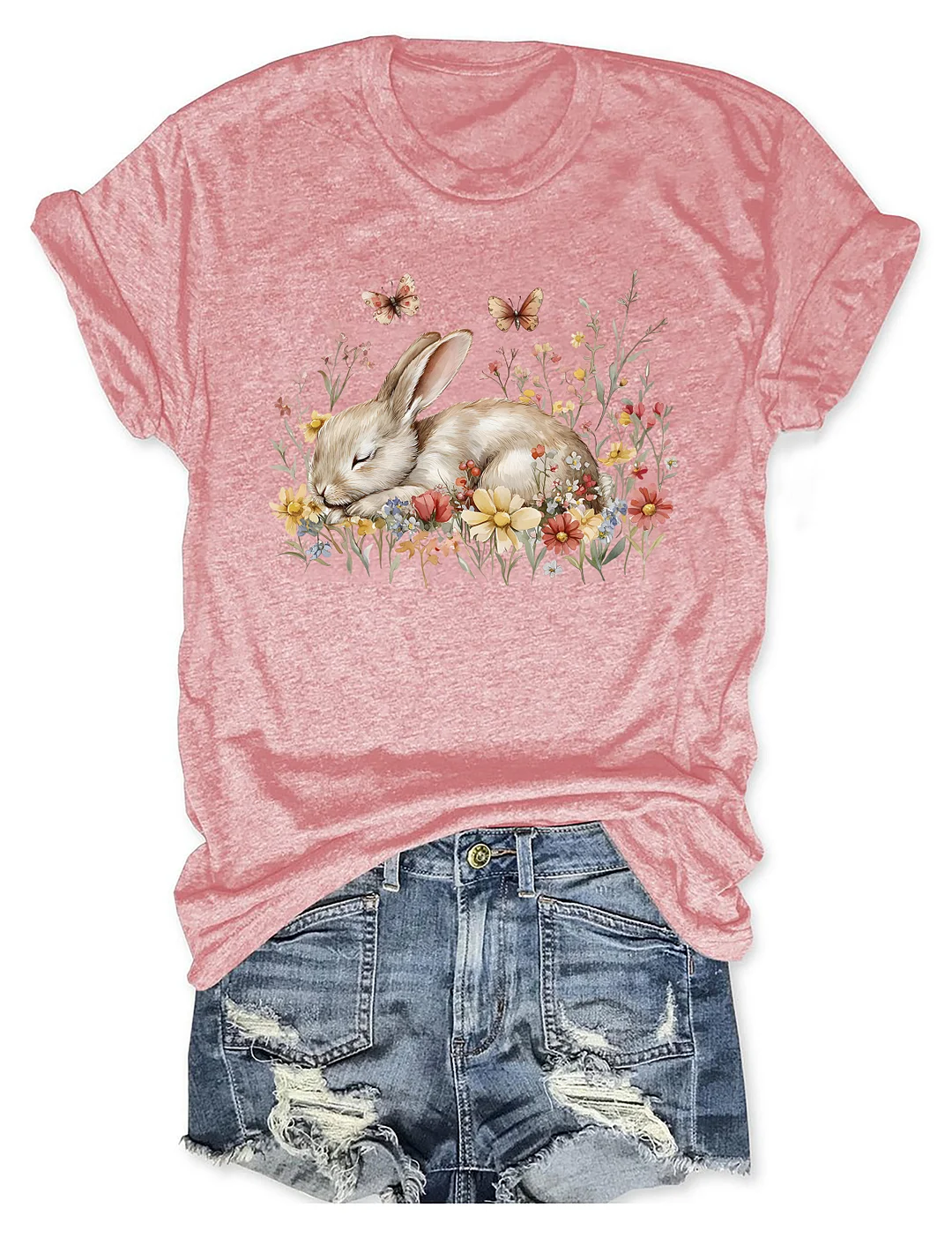 Boho Floral Bunny Rabbit T-shirt