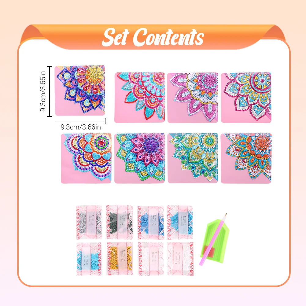 8pcs Mandala DIY Page Book Marks Handmade 5D Triangle for Beginner Adults Kids