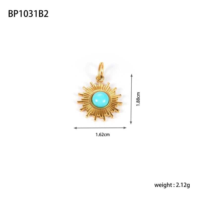 1 Piece 304 Stainless Steel Natural Stone Sun Pendant Jewelry Accessories