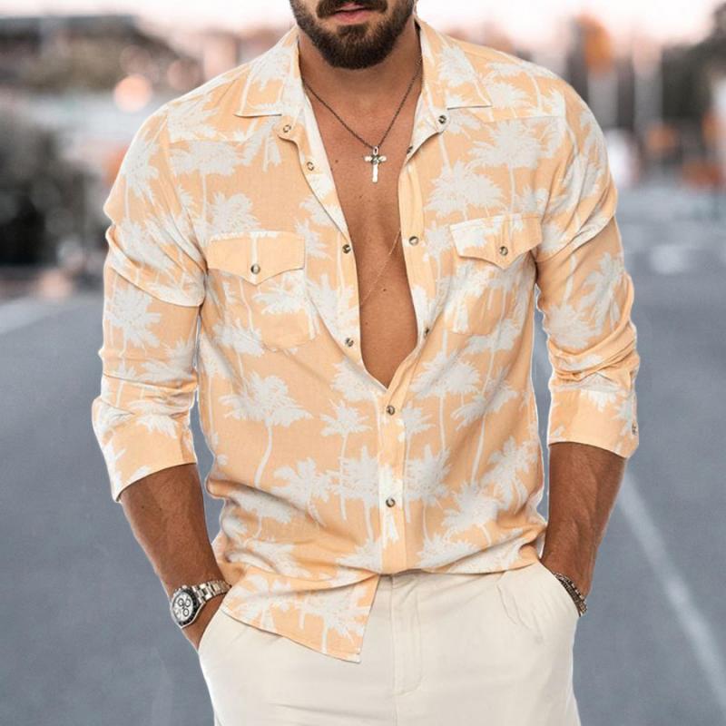 Men's Leaves Printed Loose Casual Shirt 61511041Z