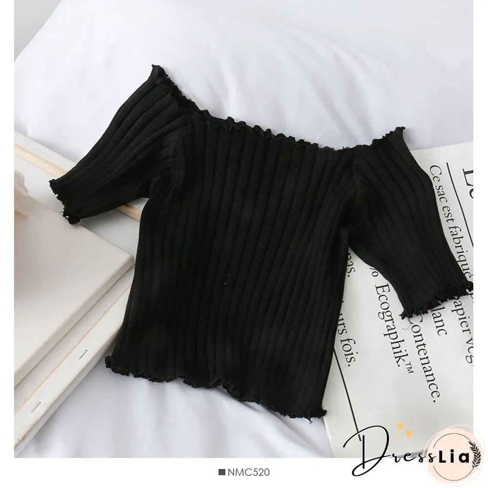 Heliar Women Tees Founce Hem T-Shirts Knitted Candy Crop Tops Short Sleeve T-Shirts For Women Tops Summer