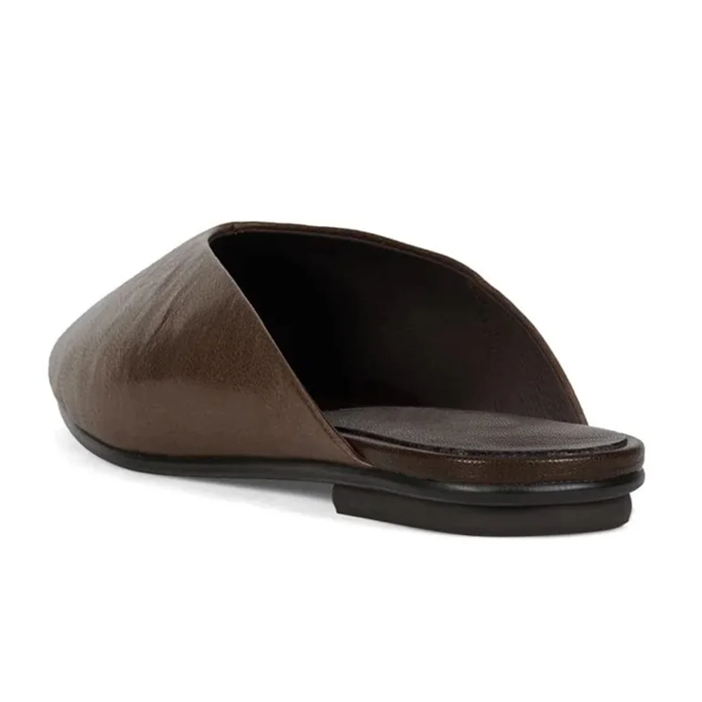 Fashion Brown Square Toe Flat Slip On Womens Mules Shoes