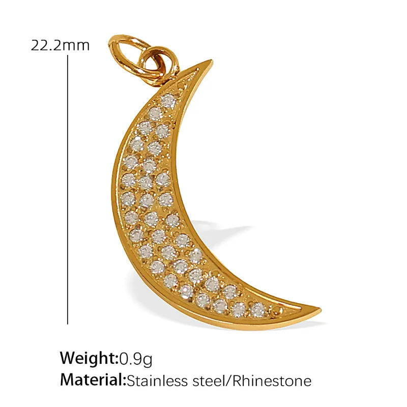 1 Piece 14.2*9.3mm 304 Stainless Steel Artificial Rhinestones 18K Gold Plated Moon Heart Shape Horseshoe Pendant Jewelry Accessories
