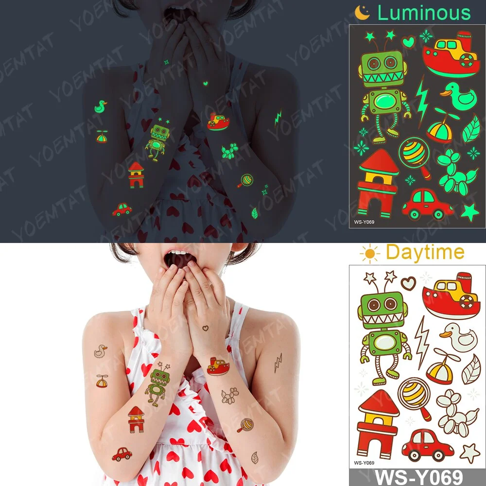 Sdrawing Temporary Tattoo Sticker Glowing Panda Fox Tiger Cute Animal Luminous Children Tatoo Kid Body Arm Glitter Fake Tatto