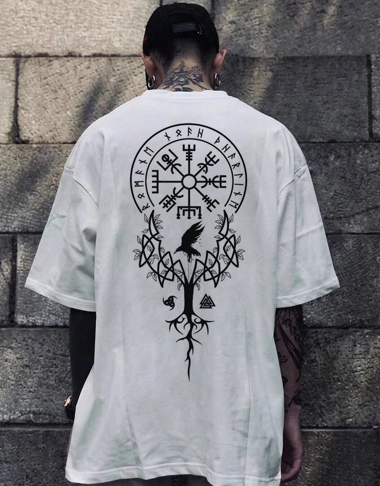 Viking Symbol Charm Street Tide Pattern Tattoo T-shirt Lixishop 