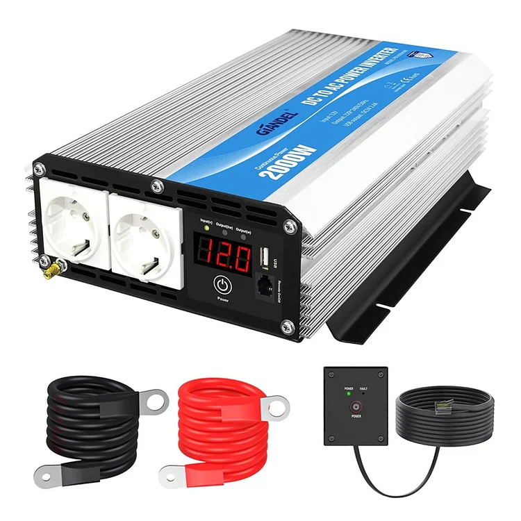 【Gilt für Deutschland 】 Gebrauchte Produkte 2000W Modifizierter Welle Wechselrichter 12v auf 230v Spannungswandler Umwandler-Inverter Konverter mit Fernbedienung und LED-Anzeige 2 AC Steckdosen & USB für Wohnmobil