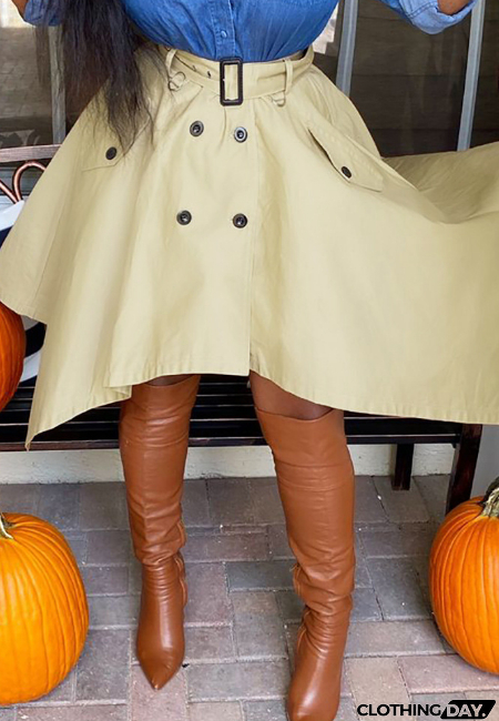 Solid Color Khaki Irregular Skirt