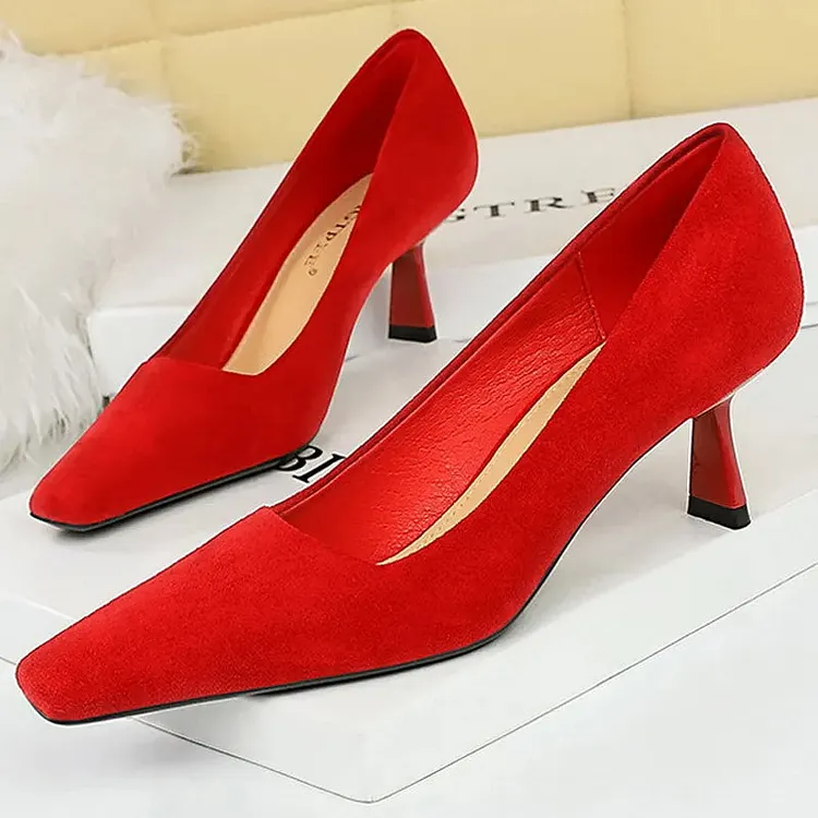 Square Toe Women Pumps Suede High Heels 6 Cm Female Shoes