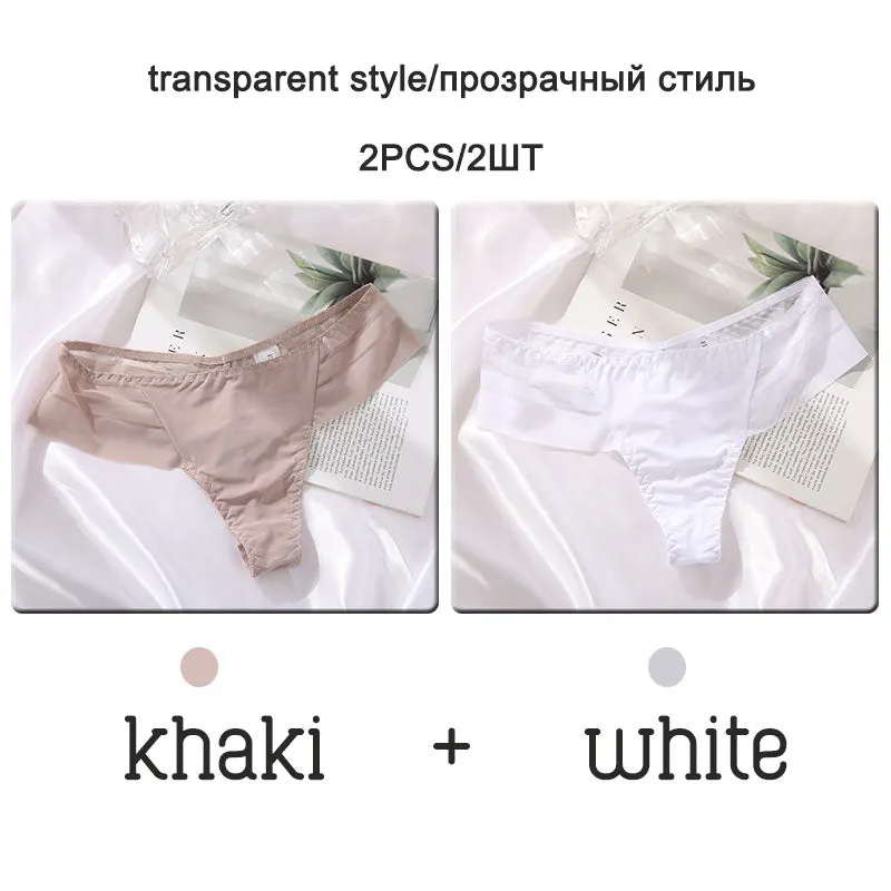 FINETOO 2Pcs/set Sexy Thongs Women Low Waist G-string Panties Fashion Hollow Out Seamless Underwear Perspective Underpants 2021
