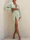Fashion Hollow Pleated Split-Side Two-Piece Skirt Suits