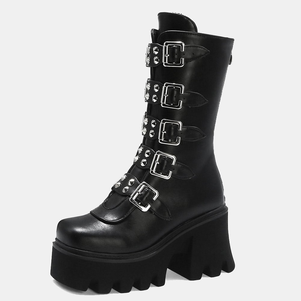 Big Size 44 Top Quality Block High Heels Winter Dropship Gothic Cosplay Women Shoes Platform Fashion Street Motorcycles Boots