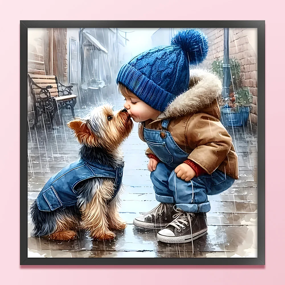 11CT Full Stamped Cross Stitch - Boy And Puppy (40*40cm)