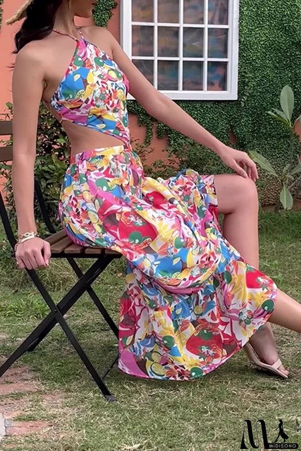 MidiSono - New Print Sexy Sleeveless Halter Dress