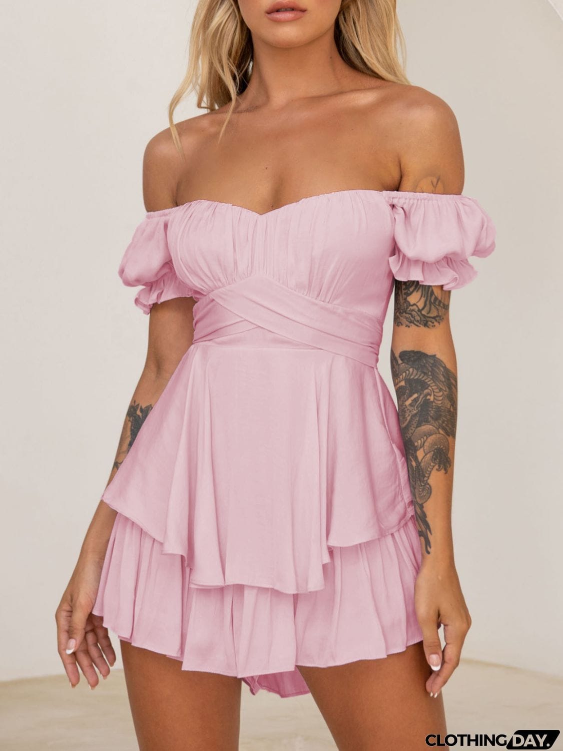 Off Shoulder Flounce Sleeve Mini Dress