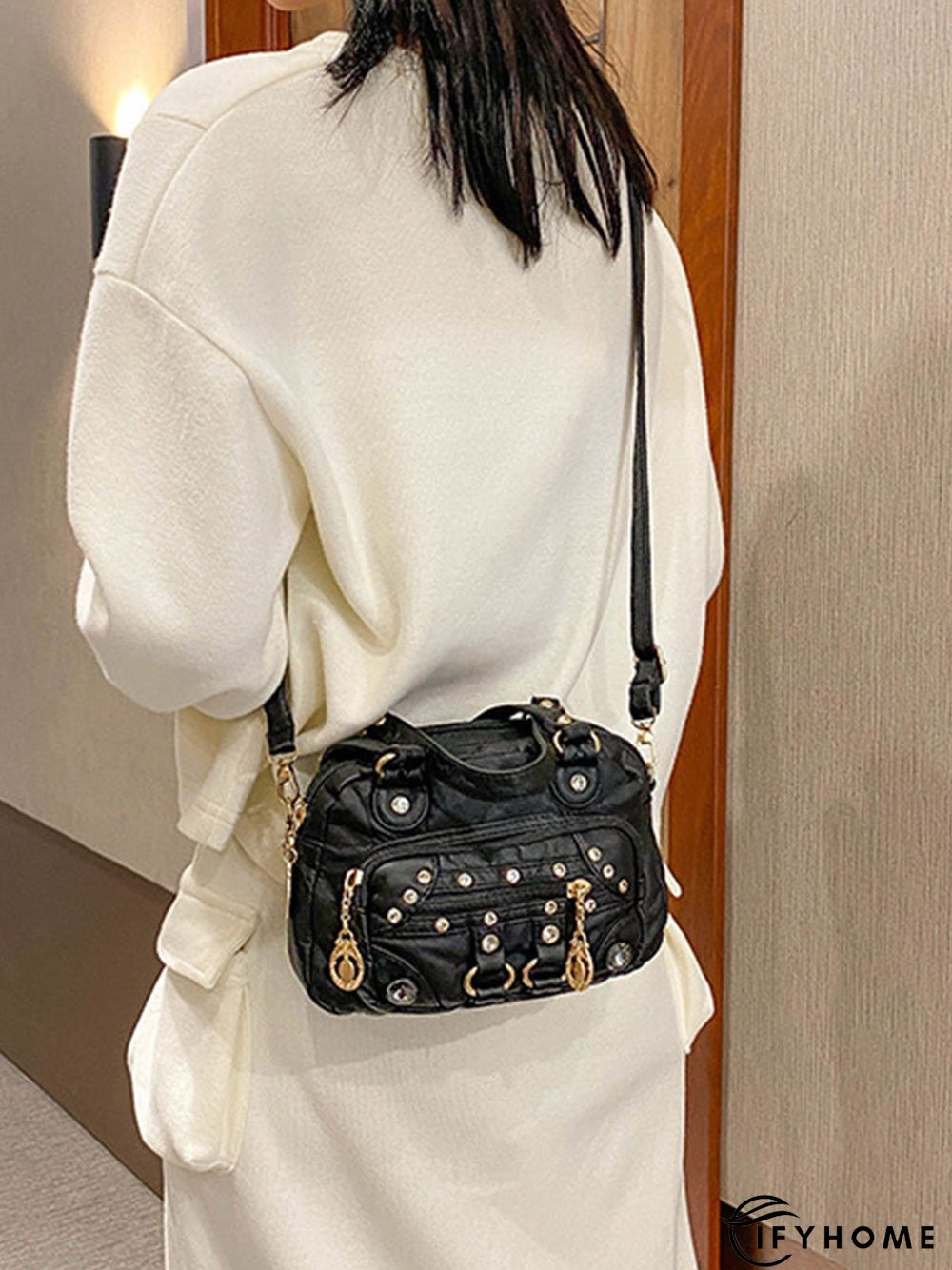 Retro Ethnic Style Mosaic Rhinestone Zipper Messenger Bag | IFYHOME