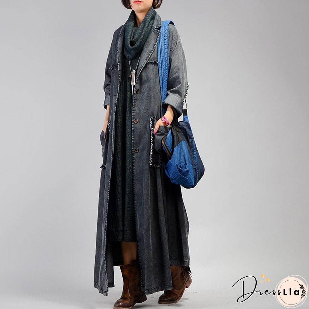 Irregular Denim Long Trench Coat Long Sleeve