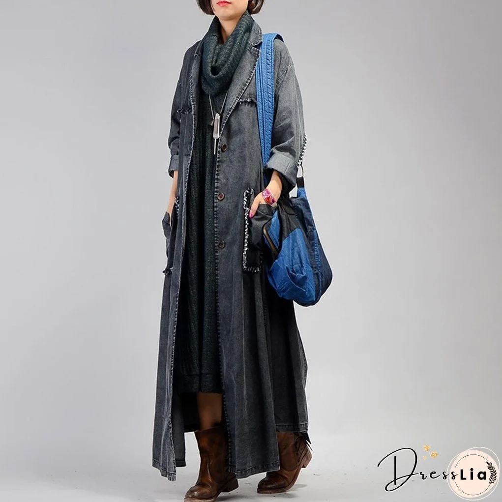 Irregular Denim Long Trench Coat Long Sleeve