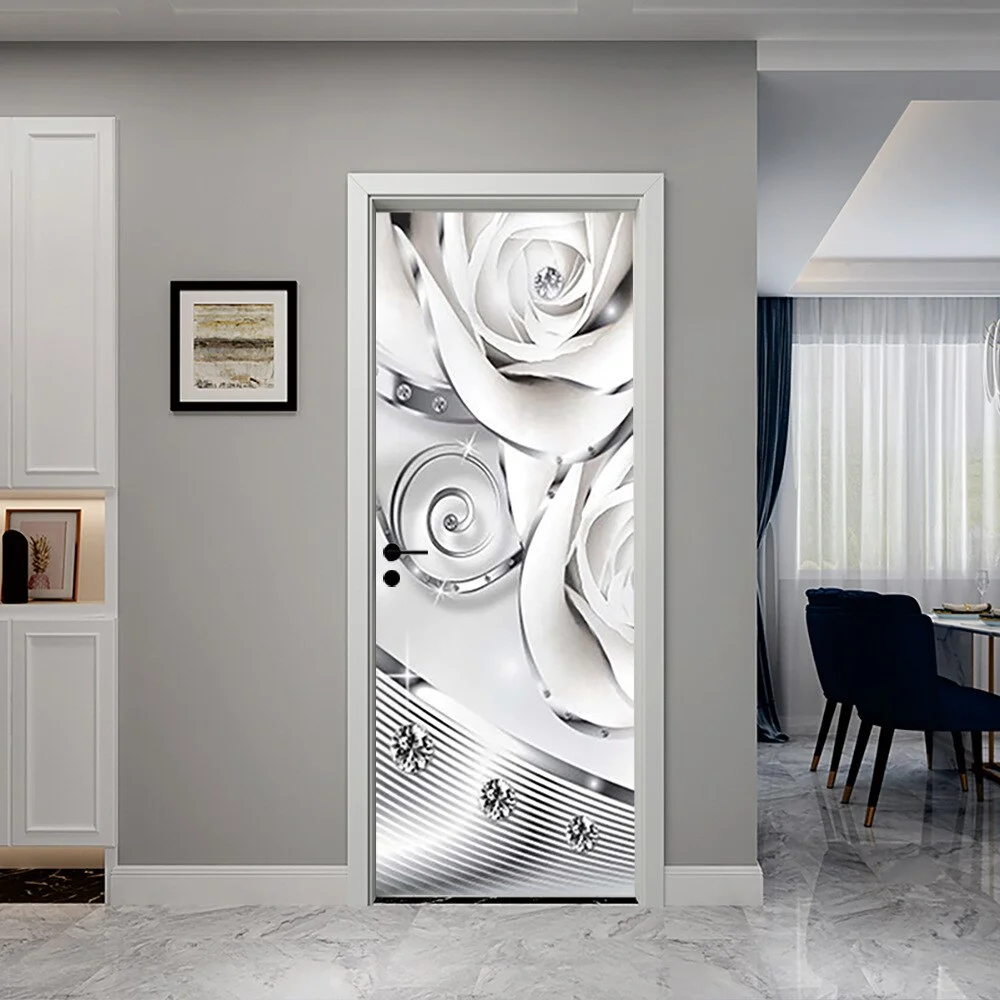 Athvotar 3D Mermaid Watercolor Scales Door Sticker Self Adhesive Wallpaper DIY Renovation Waterproof Poster Home Decor Decal