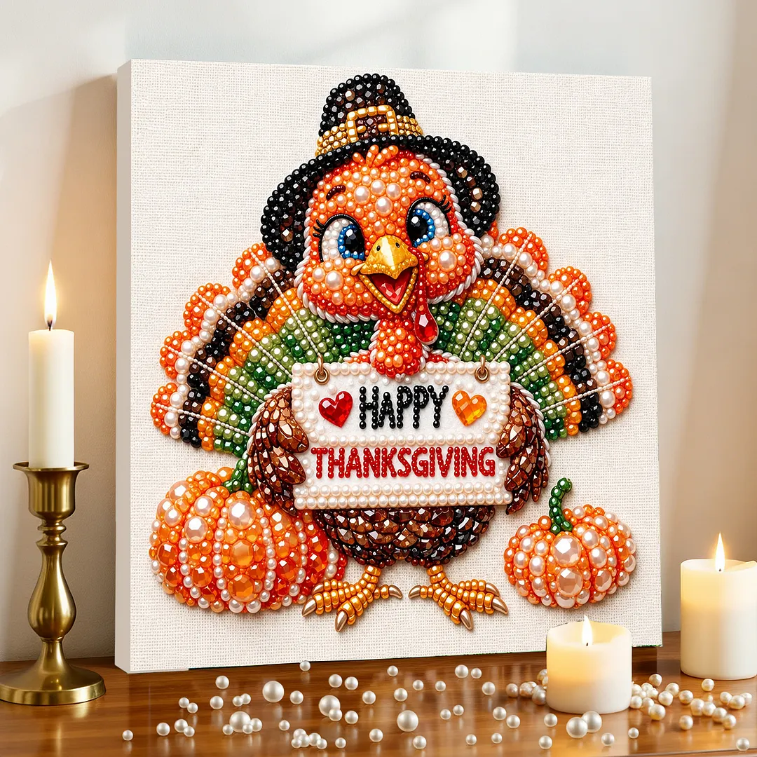 Framed Pearl Painting Kit Thanksgiving Wall Art 7.87x7.87in
